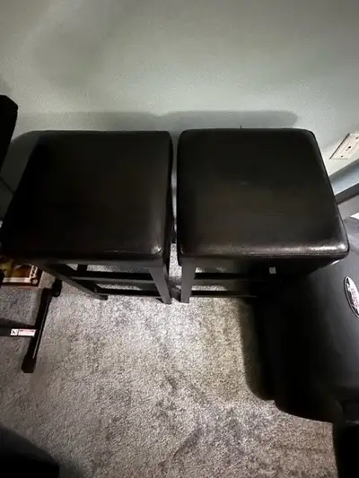 2 x Chocolate Brown Stools Measure approximately 16 x 16 seat x 29" high