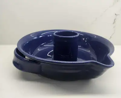 Pottery upright chicken roaster in a cobalt blue glaze, View more