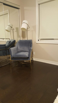 Blue Suede Chair and Floor Lamp
