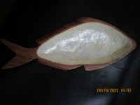 Wooden Handcrafted Fish Shaped Dish Lined with Mother of Pearl