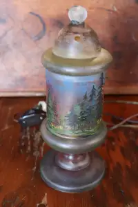 Beautiful Old Glass Lamp - Hand Painted Forest Fire Scene