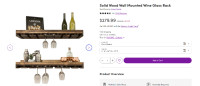 BRAND NEW- Solid Wood Wall Mounted Wine Glass Rack
