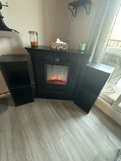 Energy efficient Fireplace and side shelves , View more