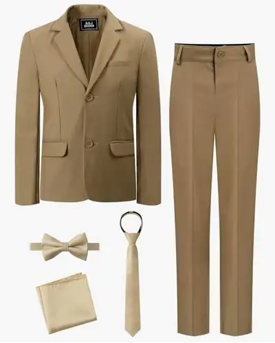 Boys Size 12 Khaki Formal 5-Piece Suit Set | Wedding, Graduation, View more