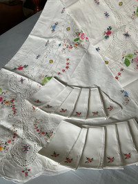 Vintage beautiful cream colour embroidered tablecloth