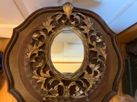 Vintage Ornate Gold Gilt Oval Filigree Metal Vanity Mirror
