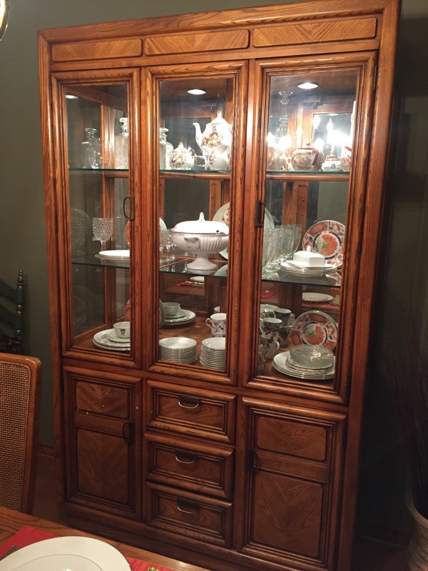 One Piece Oak Display Hutches & Display