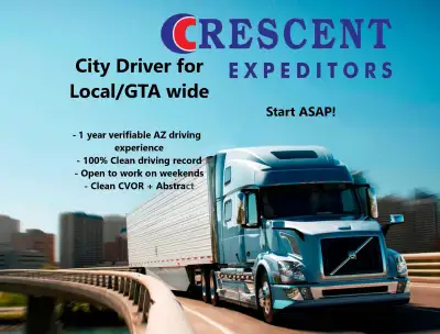HIRING AZ Driver for Local/GTA wide, View more