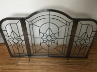 Beautiful Stained Glass 3-Panel Fireplace Screen
