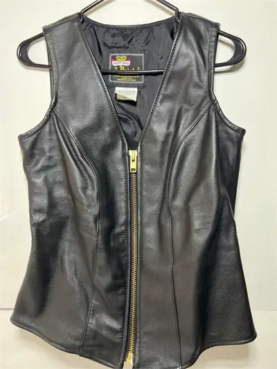 size 12 Vintage Women's Black Thick Leather Vest, View more