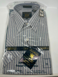 Men's HBC Blue striped dress shirt short sleeve - size 15 NWT