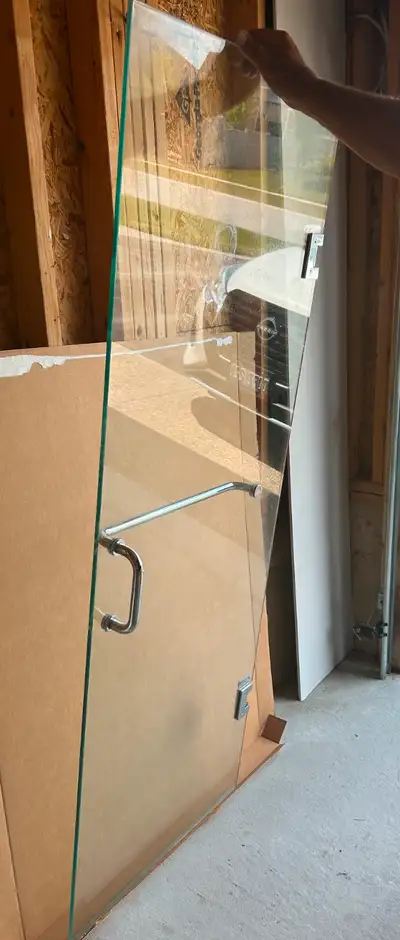 Glass Shower Door offered for sale. Includes inside/outside Chrome handles and chrome hinges. Size 6...