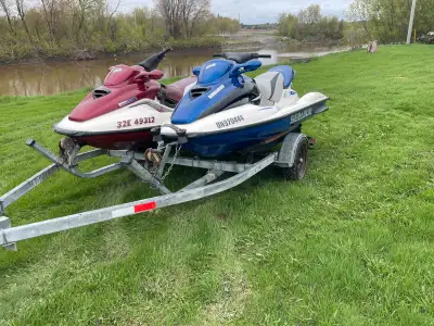 2 Bombardier GTX sea doo’s in great condition. The red ones year is a 2000 and the blue is 1999. Ple...