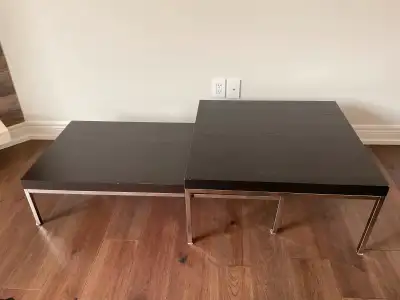 2 piece IKEA black/brown coffee table set with chrome legs. Perfect for a cottage, basement, rec roo...