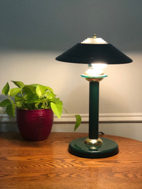 Vintage 1980's Metal and Brass Green Mushroom Lamp