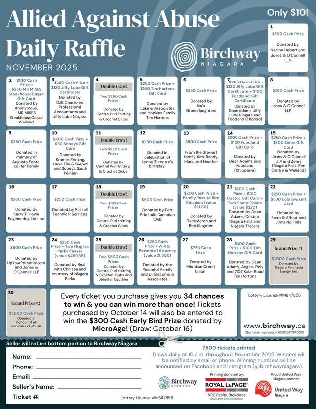 Allied Against Abuse Daily Raffle in support of Birchway Niagara63654762939779121