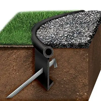 Contractor grade plastic edging for landscaping, available in 20’ sections and comes with 4 metal st...
