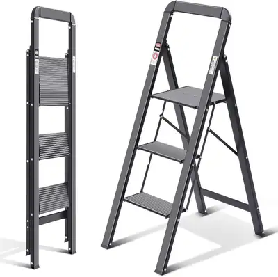 Aluminium 3 Step Ladder, Lightweight Step Stool with Non-Slip Pe, View more