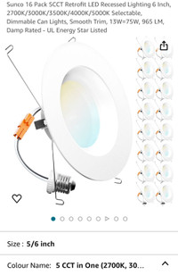 Sunco 5/6” LED pot light retrofit kit 16 pack