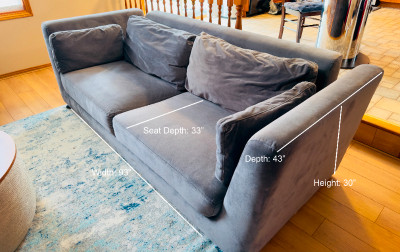 Velvet Smokey Grey Couch
