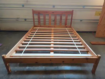 Used Queen Sz Wood Bedframe With Slats Dropoff Extra Charge $30, View more