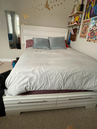 Full/Double Bed with Platform Storage (White)