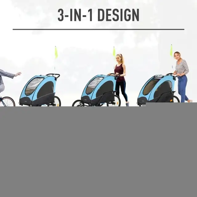 Child Bike Trailer 3 In1 Foldable Jogger 2-Seater in Strollers, Carriers & Car Seats in Markham / York Region - Image 5