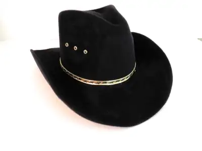 Western Express Inc Vintage Cowboy Hat Construction: Black Felt with gold metal trim & vents Conditi...