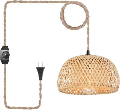 Bamboo Rattan Pendant Light - Farmhouse Style Hand-Woven Basket, View more