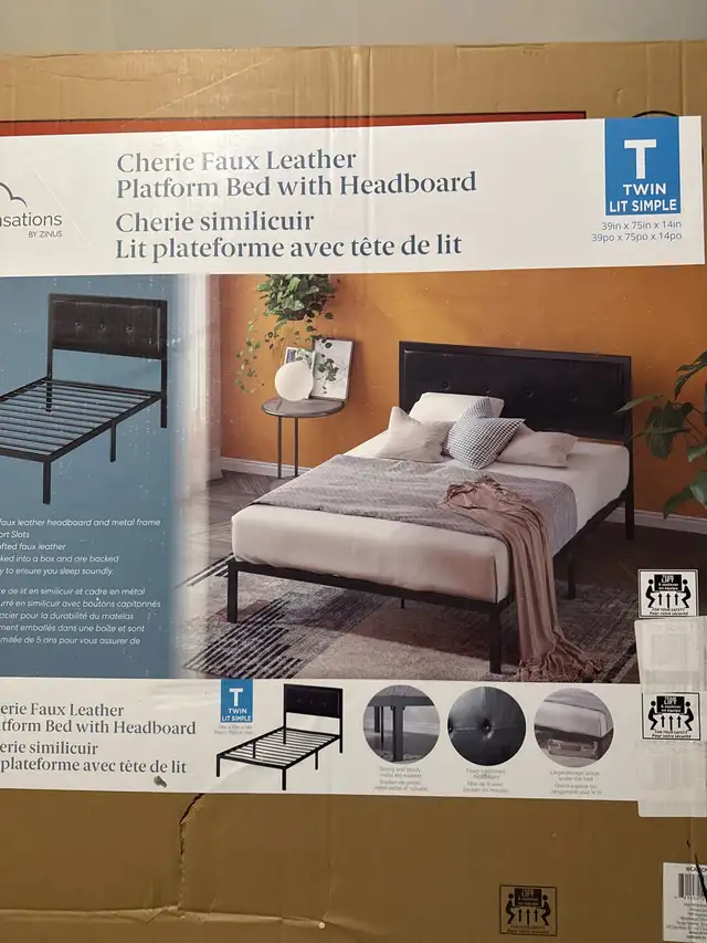 base et tête de lit Simple / platform bed with headboard in Beds & Mattresses in Laval / North Shore - Image 2