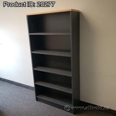 71" Grey Wood Bookcase w/ Blonde Top & Adjustable Shelves, View more