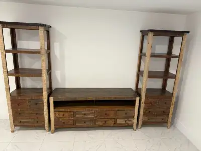 Solid Wood 3-Piece Entertainment Unit –Rustic / Industrial Style, View more