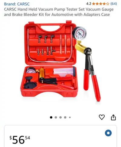 A new CARSC hand-held vacuum pump tester set includes a vacuum gauge and brake bleeder kit, perfect...