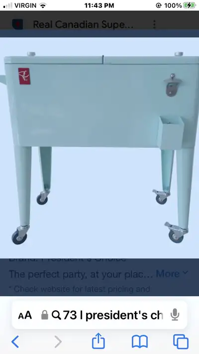 73 L President's Choice Retro Patio Cooler on wheels$120, View more