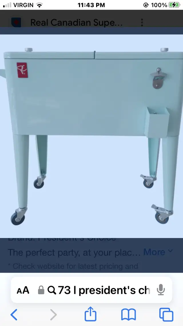 73 L President's Choice Retro Patio Cooler on wheels$120 in Other in City of Montréal - Image 2