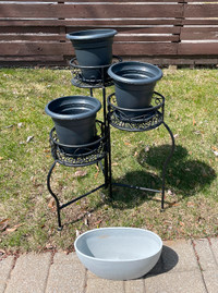 Support triple pour plantes, pliable et pots (3 ronds, 1 ovale)