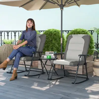 3-Piece Outdoor Foldable Rocking Chair Set, Light Grey, View more