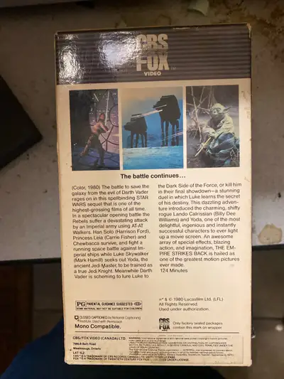 VHS, STAR WARS , THE EMPIRE STRIKES BACK, 1984 CBS/FOX Original Release 10/10 condition rare