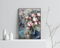 Original Oil Painting, Abstract Flowers in a Vase