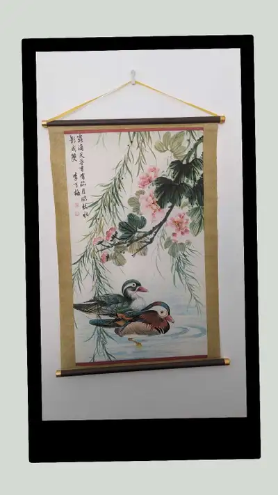 Asian Scroll Wall Art - with Mandarin Ducks and Flowers , View more