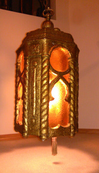 Vintage Golden Ceramic Hanging Swag Lamp In Excellent Condition