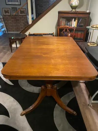 Mahogany table and 4 dining chairs, View more