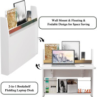 Floating Wall-mounted Desk with Storage Shelf (Grey White)
