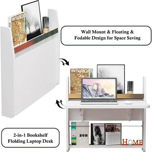 Floating Wall-mounted Desk with Storage Shelf (Grey White) in Bookcases & Shelving Units in Ottawa