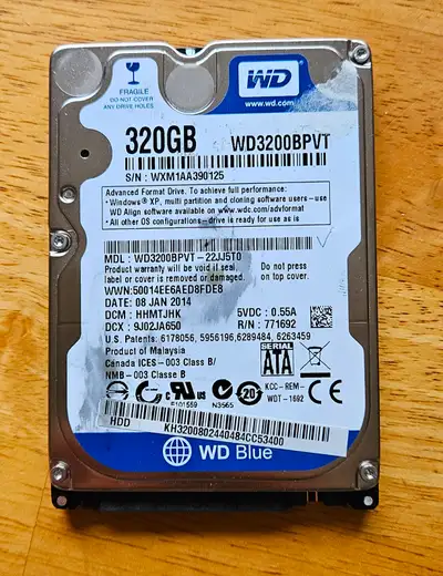 WESTERN DIGITAL 320GB HARD DRIVE 2.5 INCH LAPTOP SIZE, View more
