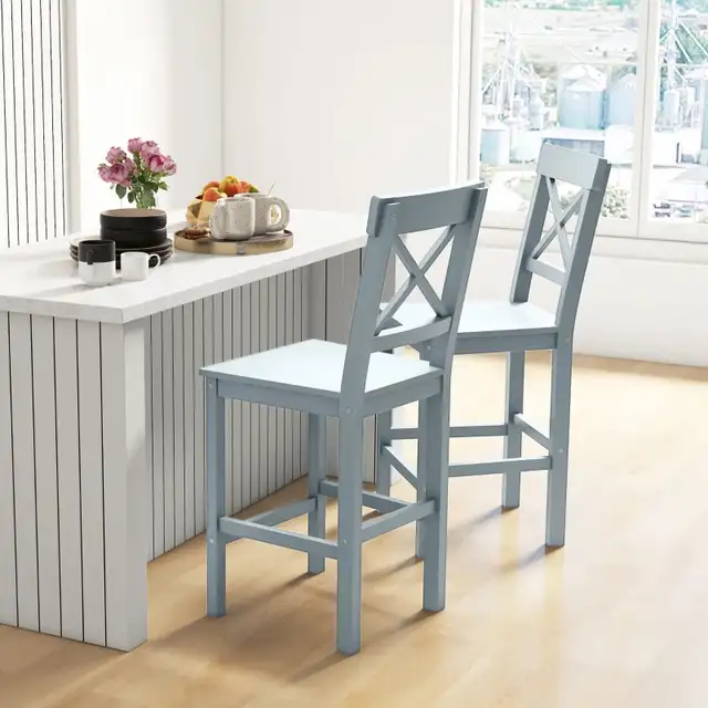 Grey Farmhouse Counter Height Stool, Bar Stool with Back,  in Chairs & Recliners in Markham / York Region - Image 7