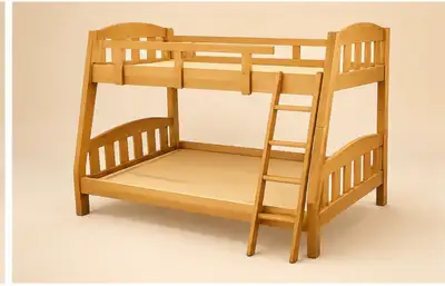 Solid wood twin-over-double bunk bed in excellent condition. This is a high-quality, sturdy bunk bed...