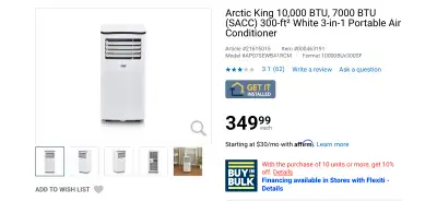Selling an Arctic King 10,000 BTU (7,000 BTU SACC) 3-in-1 Portable Air Conditioner, brand new and st...