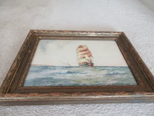 Old Time Painting of Ship Heading Out to Sea in Arts & Collectibles in Oshawa / Durham Region - Image 6