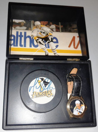 Mario Lemieux Fossil Watch Signed Puck Collectors Set Limited